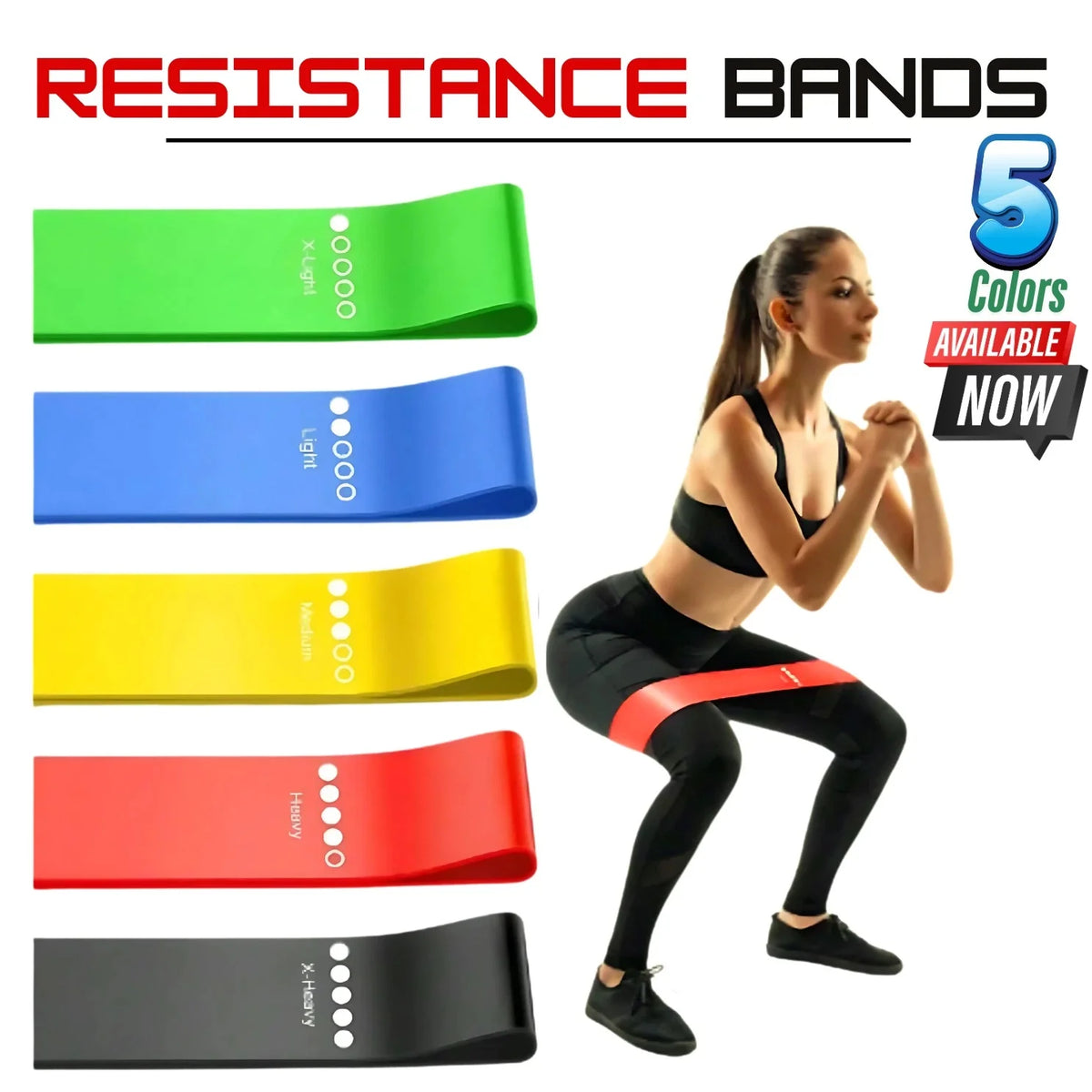 Resistance Bands Loop Set of 5 Exercise Strength Workout Fitness Yoga Booty Band Training